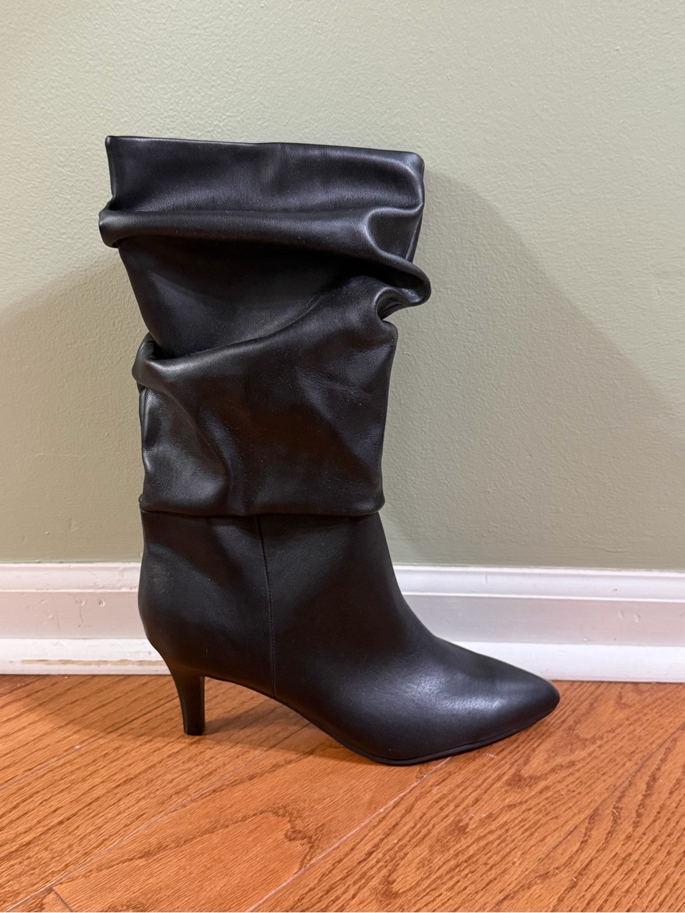 Nine West Women's Black Slouch Mid-Calf Pointed Toe Boot